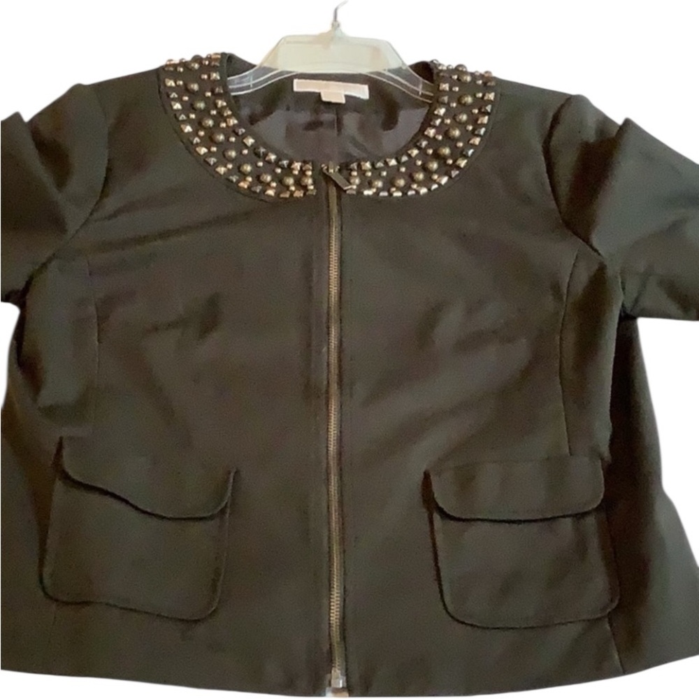 Micheal Kors  size 12 dark green zip front studded jacket pockets